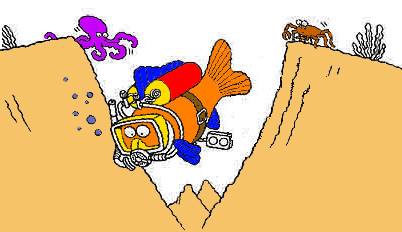 Fish wearing SCUBA suit.